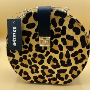 (NEW) Dune London Round Calf Hair Animal Print Purse W/Black